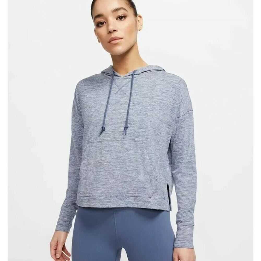 New Nike Yoga Jersey Cropped Hoodie Womens Plus Size 1X Diffused Blue
